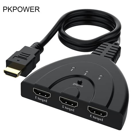 PKPOWER 3-Port HDMI Splitter Switch Cable Cord 2ft 3 In 1 out Auto High Speed Switcher Splitter ...