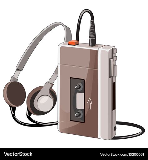 Old cassette music player with wired headphones Vector Image