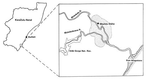 Map of Port Shepstone area and coastal hinterland, showing location of... | Download Scientific ...