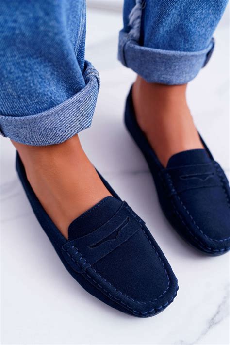 Women’s Loafers Suede Leather Navy Blue Tenzion | Cheap and fashionable ...