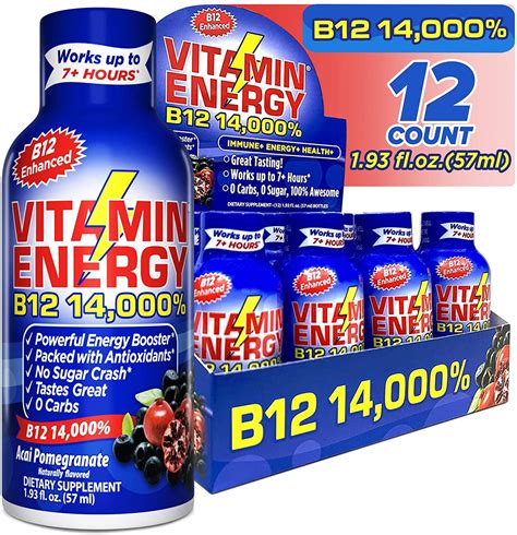 (12 Pack) Vitamin Energy B-12 Shots - Energy Lasts up to 7+ Hours* | B12 14,000% | Keto 0 Sugar ...