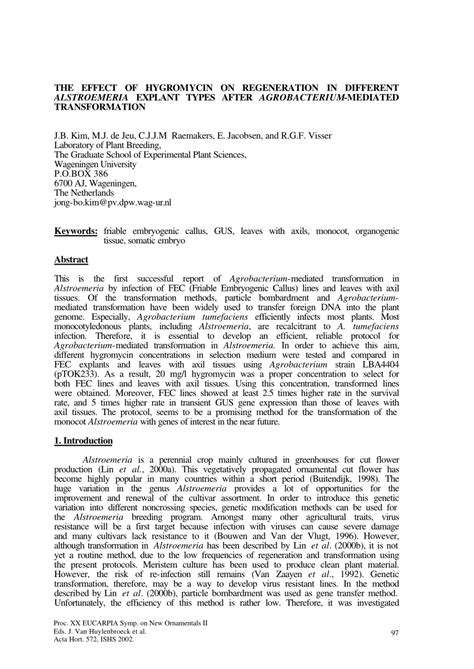 (PDF) The effect of hygromycin on regeneration in different Alstroemeria explant types after ...