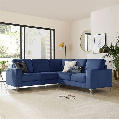 Baltimore Blue Velvet Corner Sofa | Furniture And Choice