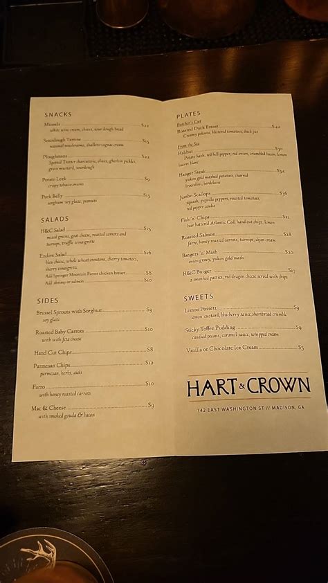 Menu at Hart And Crown Tavern pub & bar, Madison