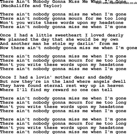 There Ain't Nobody Gonna Miss Me When I'm Gone, by The Byrds - lyrics with pdf