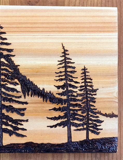 Woodburning Art Pyrography Mountains Pine Trees Landscape | Etsy