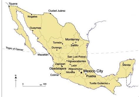 Mexico map major cities - Map of major cities in Mexico (Central America - Americas)