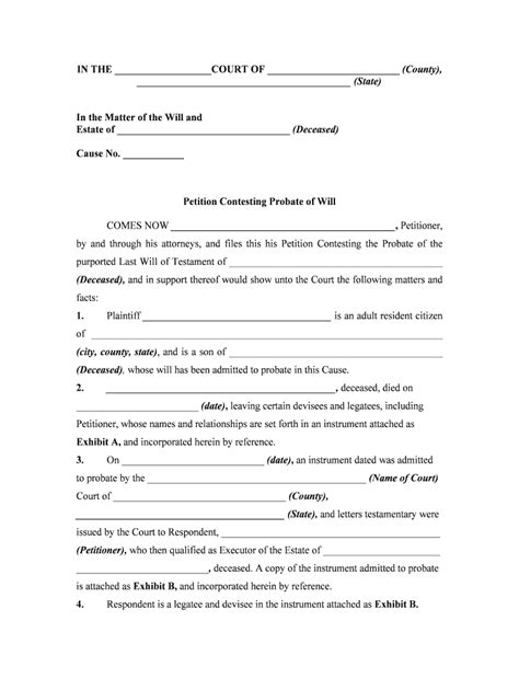 Sample Petition To Contest A Will 2020-2022 - Fill and Sign Printable Template Online | US Legal ...