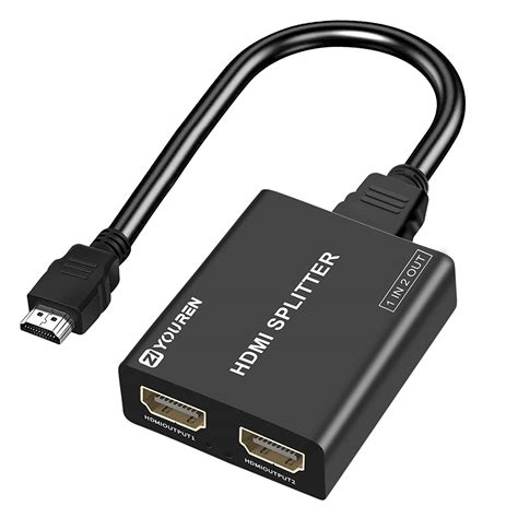 ZI YOUREN HDMI Splitter with HD HDMI Cable, 1 in 2 Out 4K HDMI Splitter for Full HD 4K@30HZ ...