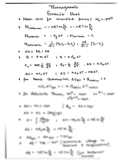 SOLUTION: Thermodynamics formula sheet 1 - Studypool