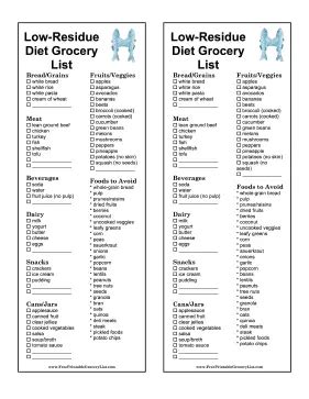 Printable Low-Residue Diet Grocery List