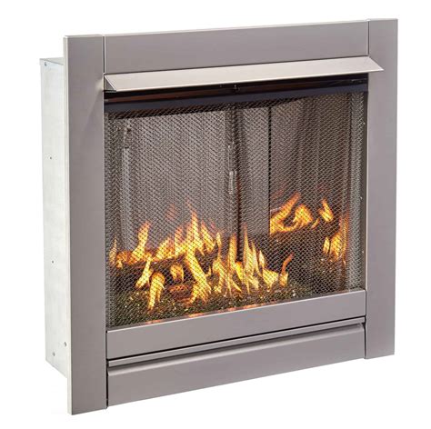 Duluth Forge Vent-Free Stainless Outdoor Gas Fireplace Insert With Emerald Green Fire Glass ...