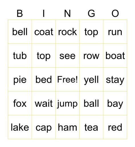 Phonics Bingo Card