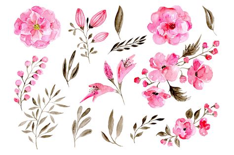 Romantic pink watercolor flowers roses By WatercolorFlowers | TheHungryJPEG