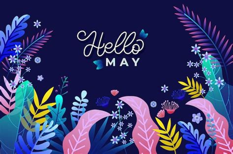 Hello may background with flowers and leaves | Free Vector