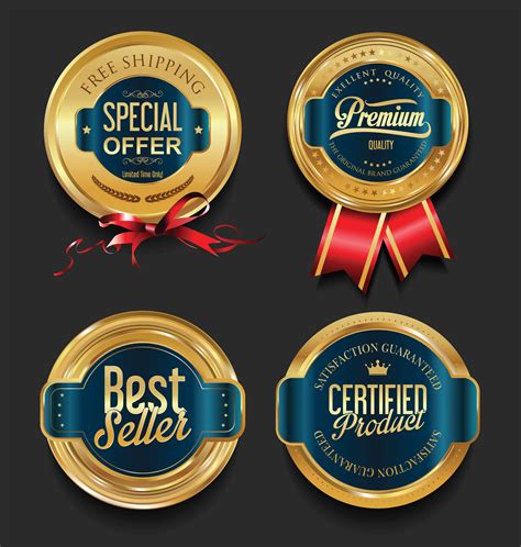 Premium Quality Label And Badge Design In Golden Color