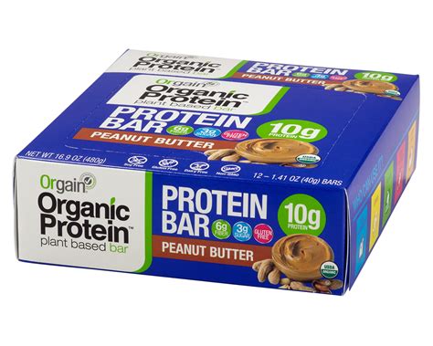 Orgain Organic Protein Bar, Peanut Butter, 10g Protein, 12 Ct - Walmart.com