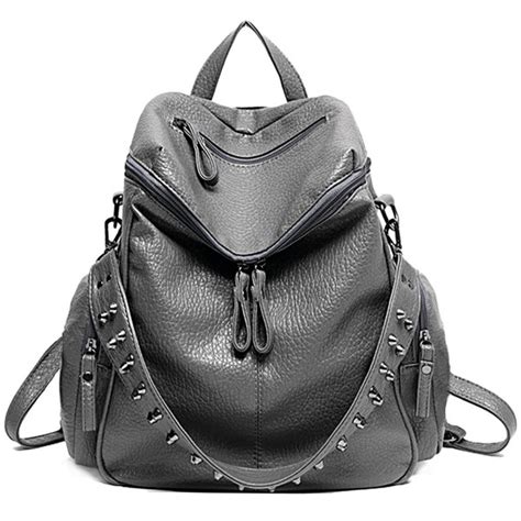 Women Backpack Purse 3 ways PU Washed Leather Rivet Studded Ladies ...