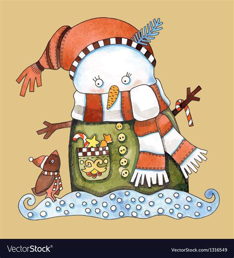 Christmas design watercolor snowman Royalty Free Vector