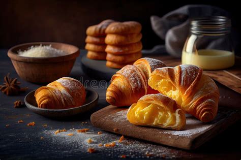 Homemade Delicious Croissants with Butter in Dough Pastries at Pastry Shop Stock Illustration ...