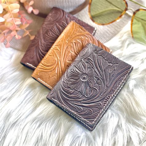 Tooled leather credit card holder • credit card wallet • gifts for her