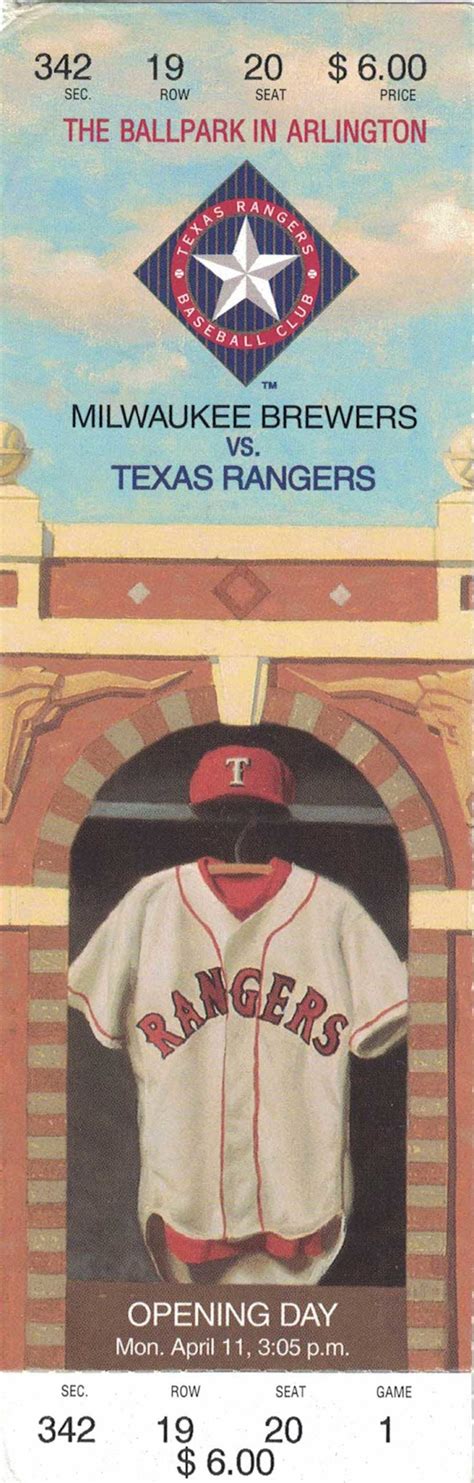 Texas Rangers Opening Day First Game Ticket At The Ballpark In Arlington 26382 – Denver Autographs