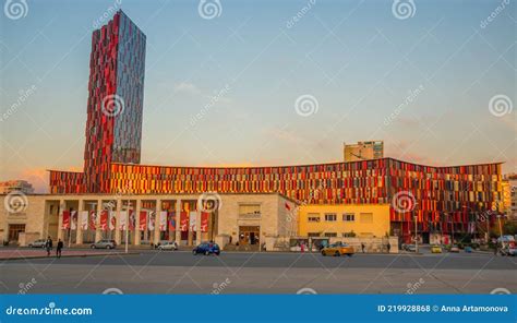 TIRANA, ALBANIA: Tirana Marriott Hotel and Arena Center Skyscraper with ...