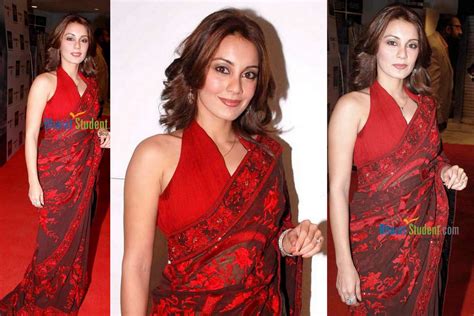 Minissha Lamba in Red Slef Border Embroidery Saree with Halter Neck Blouse - Saree Blouse Patterns