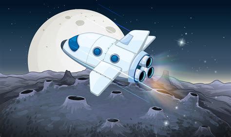 Spaceship flying over the moon 359137 Vector Art at Vecteezy