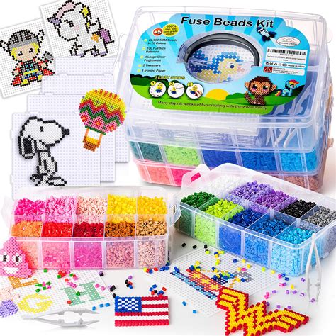 22,000 Fuse Beads kit 5mm, 100 Patterns 4 Pegboards 2 Tweezers Perler Beads Kit Compatible Hama ...