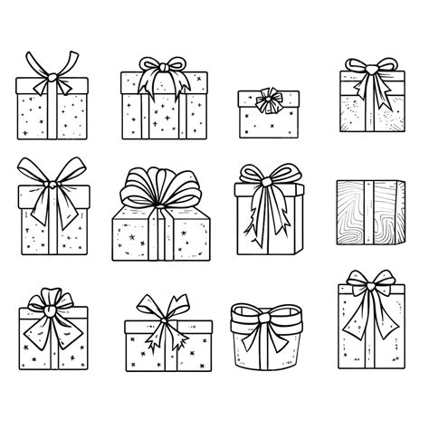Gift Box With Ribbon Birthday Black Line Set Holiday Anniversary Surprise Gift Symbol, Gift ...