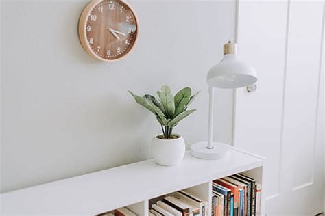 1366x768px | free download | HD wallpaper: white desk lamp beside green plant, clock, wall ...