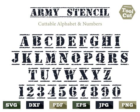 Stencil Font SVG, Military Font SVG, Army TTF Svg, Dxf, Png, Eps, Pdf, Ttf Formats Cricut ...