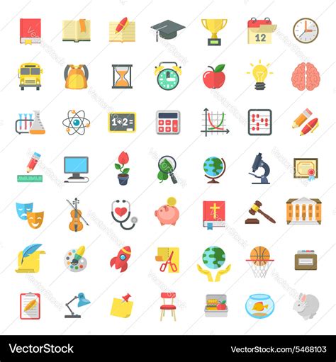 Flat colorful school subjects icons isolated Vector Image