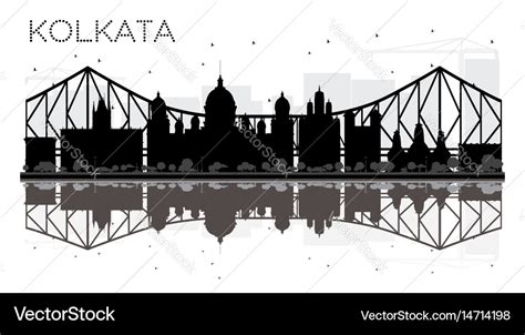 Kolkata city skyline black and white silhouette Vector Image