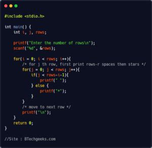 C program to print mirrored right triangle star pattern - BTech Geeks