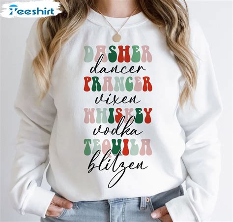 Dasher Dancer Prancer Vixen Vodka Tequila Blitzen Shirt, Funny Christmas Short Sleeve Unisex T-shirt