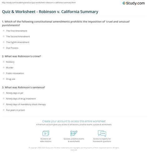 Quiz & Worksheet - Robinson v. California Summary | Study.com