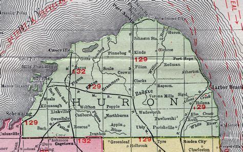 Huron County, Michigan, 1911, Map, Rand McNally, Bad Axe, Pigeon, Port Austin, Grindstone City ...