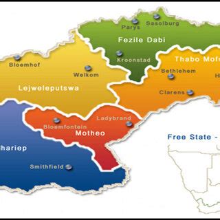 Map of the Free State Province showing its districts and the study... | Download Scientific Diagram