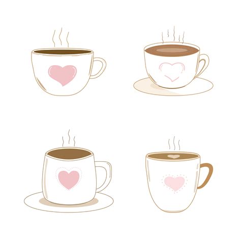 Vector - Cute set of hot coffee cup with pink heart. Object. Lovely ...