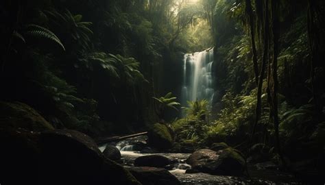 Free Photo | A dark forest with a waterfall in the background.