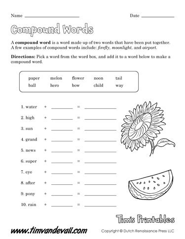 Free Compound Word Worksheets | Language Arts PDF