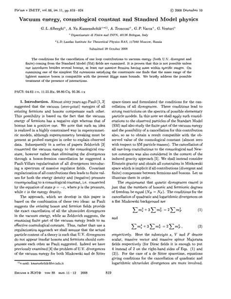 (PDF) Vacuum Energy, Cosmological Constant and Standard Model Physics