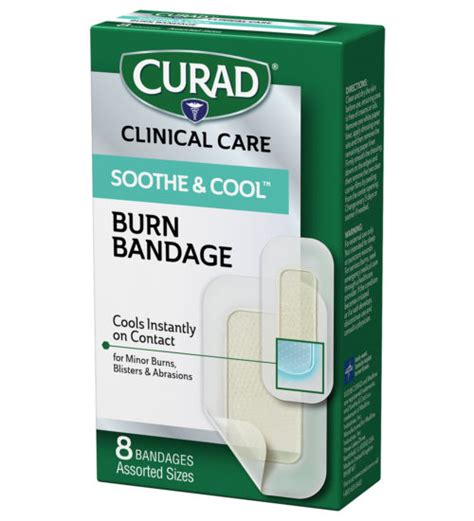 Soothe & Cool Burn Bandages, 2.96" x 1.8", 8 count | Curad Bandages Official Site