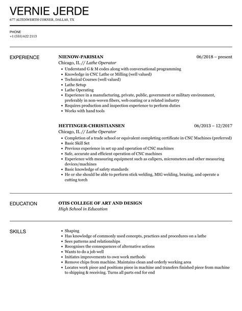 Lathe Operator Resume Samples | Velvet Jobs