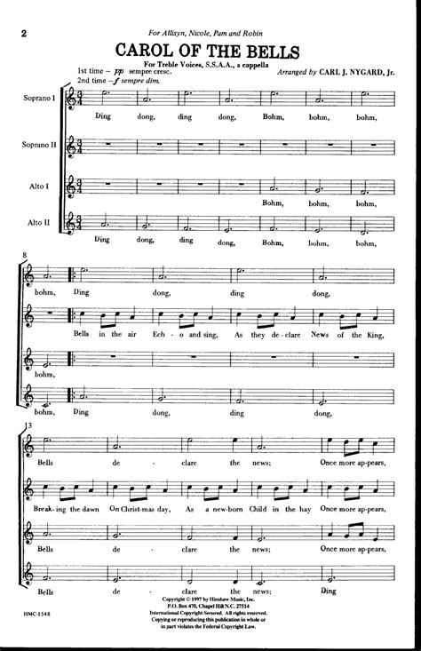 Carol of the Bells (SSAA ) by NYGARD, C | Carol of the bells, Choral sheet music, Drum lessons