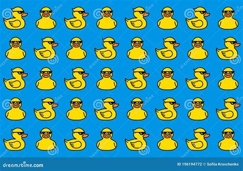 Rubber Yellow Duck in Sunglasses. Seamless Pattern Stock Vector - Illustration of cartoon, baby ...