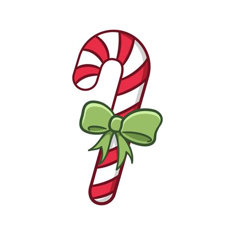 Peppermint candy cane with ribbon cartoon illustration. Winter Christmas theme clip art ...