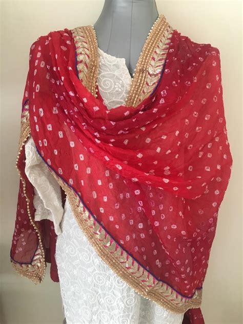 Bandhani Dupatta, Red Color with Jari border, Original Products